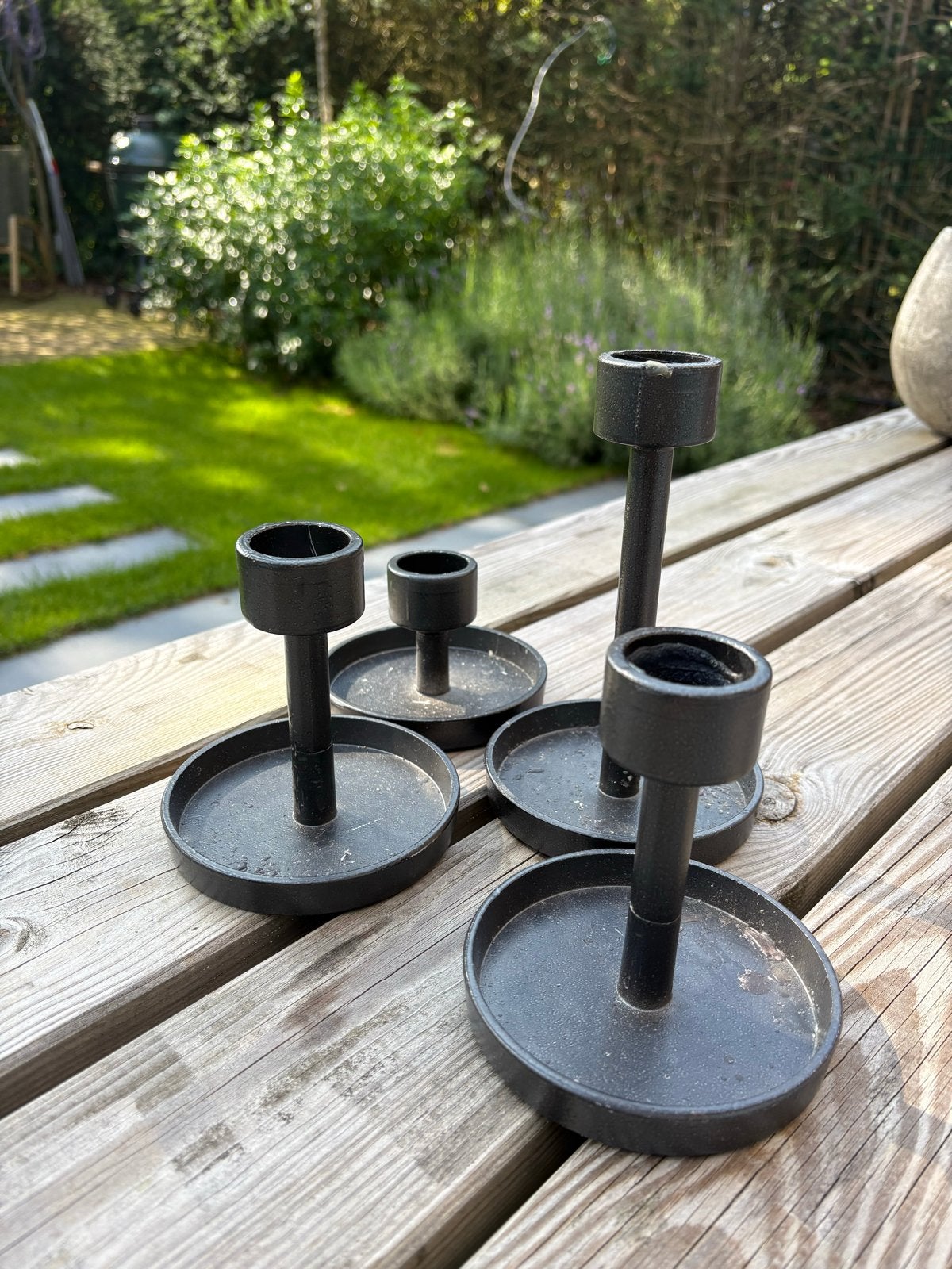 Set van 4 zwarte metalen kandelaars, Ophalen, Gebruikt, Zwart, Metaal