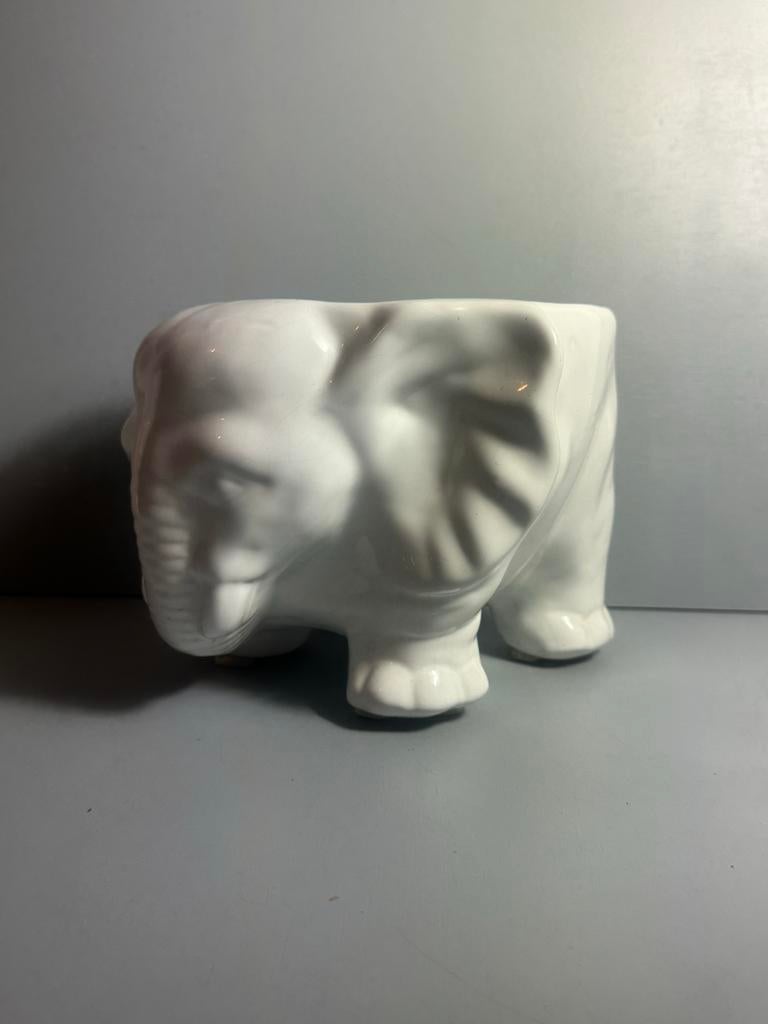 Leuke Vintage Olifant Bloempot - Wit Keramiek, Tuin en Terras, Bloempotten, Gebruikt, Aardewerk, Binnen, Minder dan 40 cm, Minder dan 25 cm