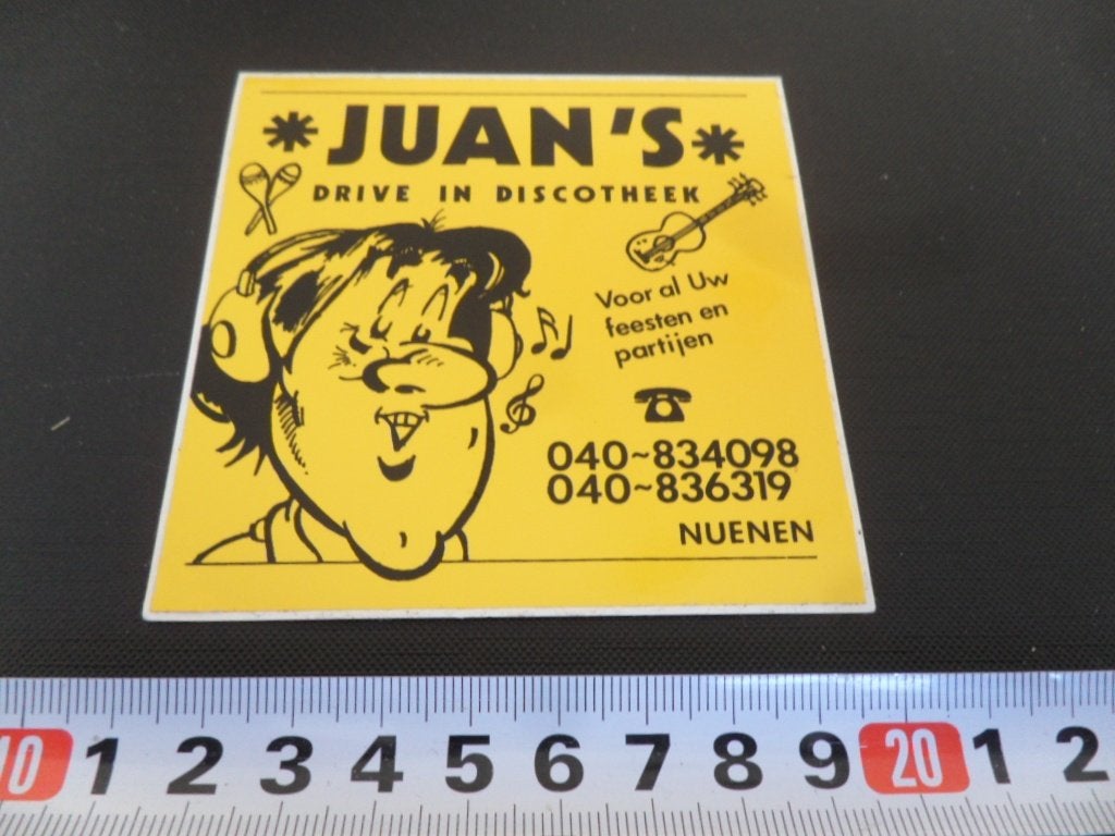 sticker Nuenen JUAN'S drive in discotheek, Ophalen, Zo goed als nieuw