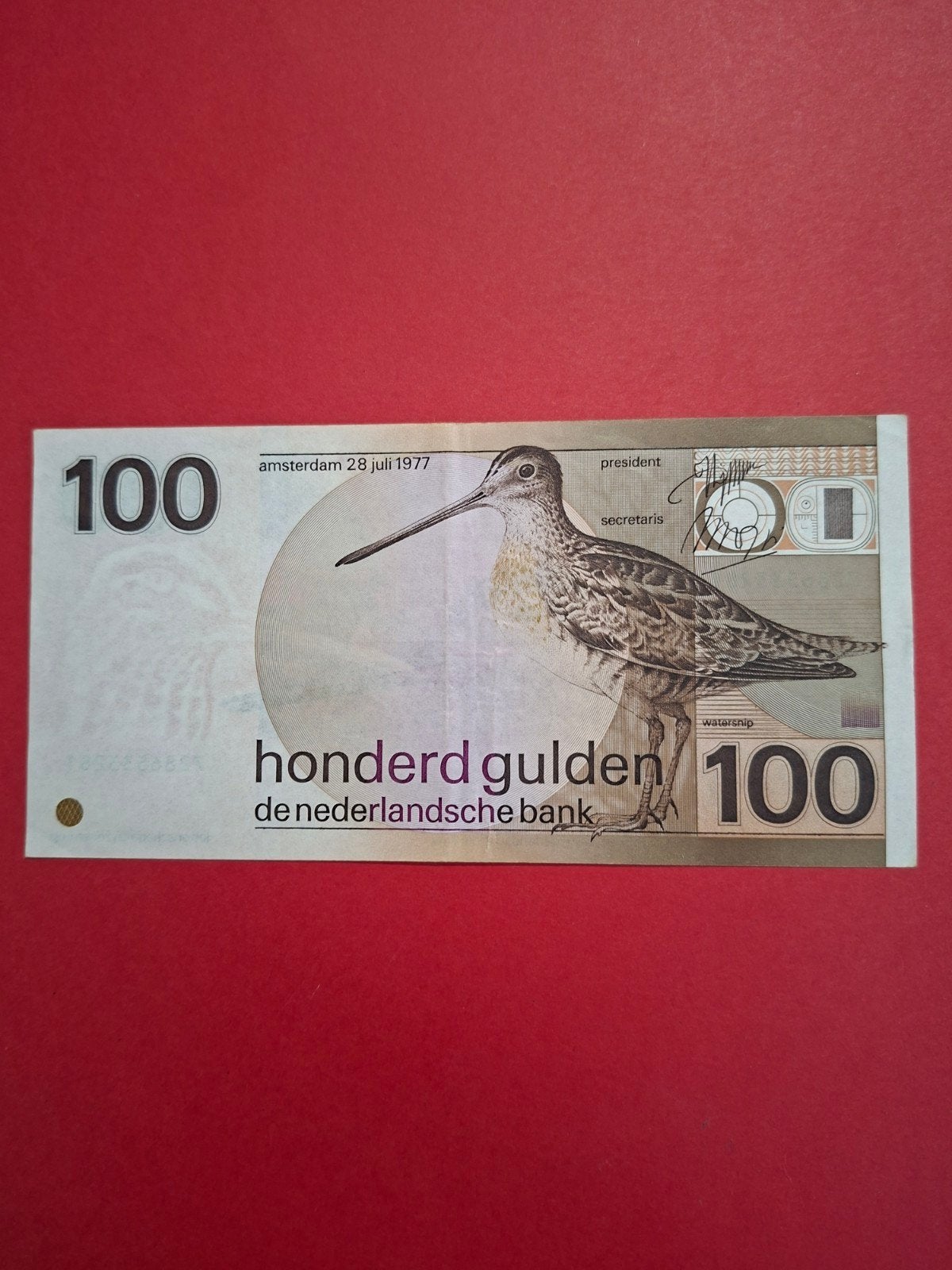 100 Gulden Snip uit 1977 in PR-
Serie nummer 7286533281
NVMH, Verzenden, 100 gulden
