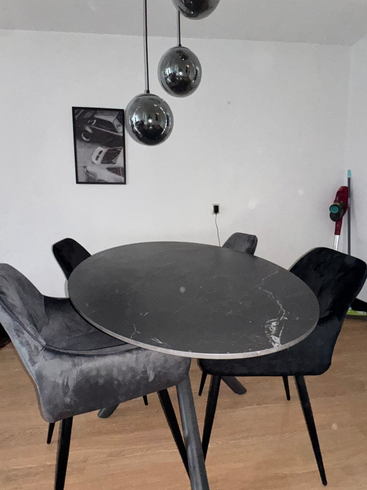 Ovale eettafel met marmerlook blad - 180x90 cm, Huis en Inrichting, Ophalen, 50 tot 100 cm, Zo goed als nieuw, 150 tot 200 cm
