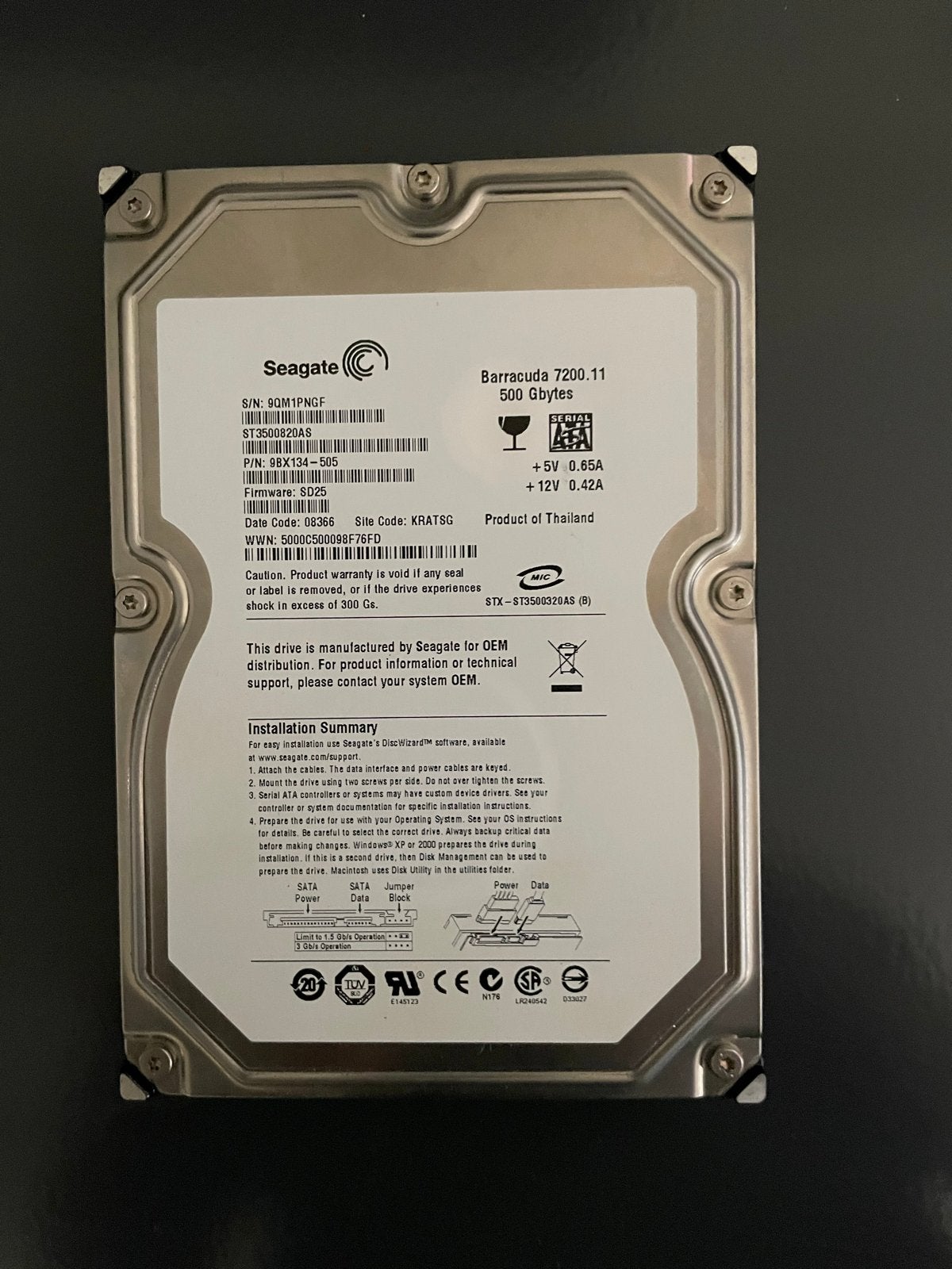 2 x Seagate Barracuda 7200.11 500GB HDD, Computers en Software, Harde schijven, Intern, Ophalen of Verzenden, Zo goed als nieuw