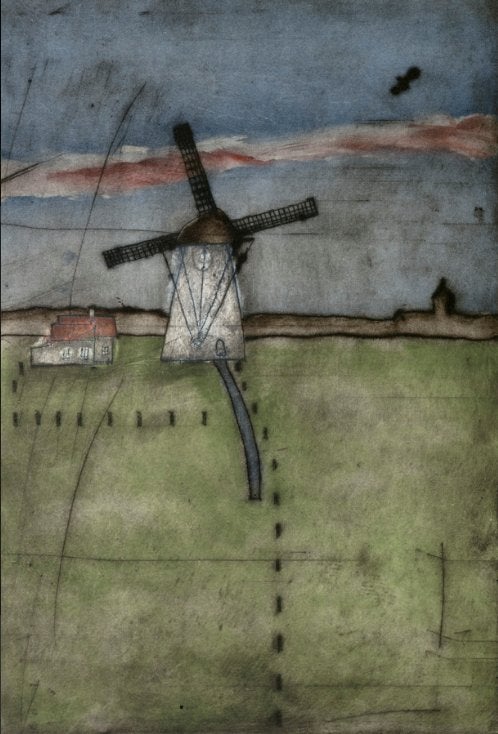 Origineel ingelijste landschap-ETS van Jan Ritzema, Ophalen, Ets, Met ophangsysteem