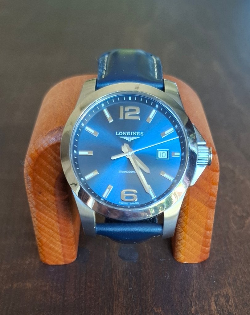 Longines Conquest met Chique blauwe wijzerplaat en band., Overige merken, Leer, Staal, Polshorloge