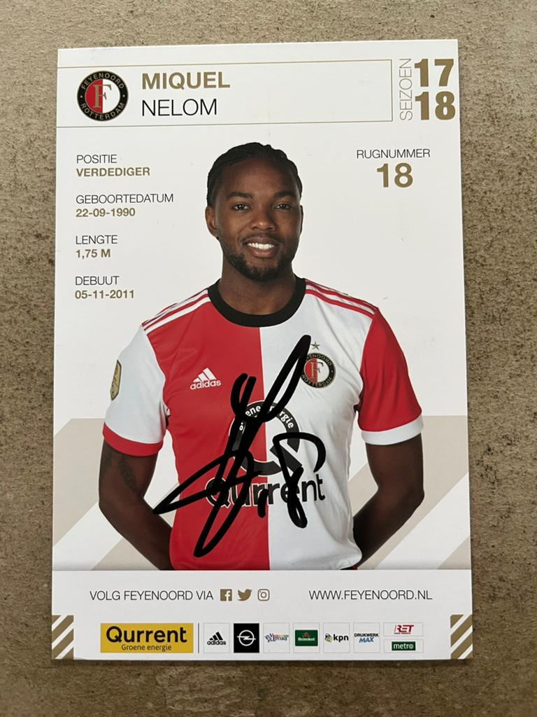 Feyenoord spelerskaart Nelom met handtekening, Verzamelen, Ophalen of Verzenden, Zo goed als nieuw, Feyenoord, Spelerskaart