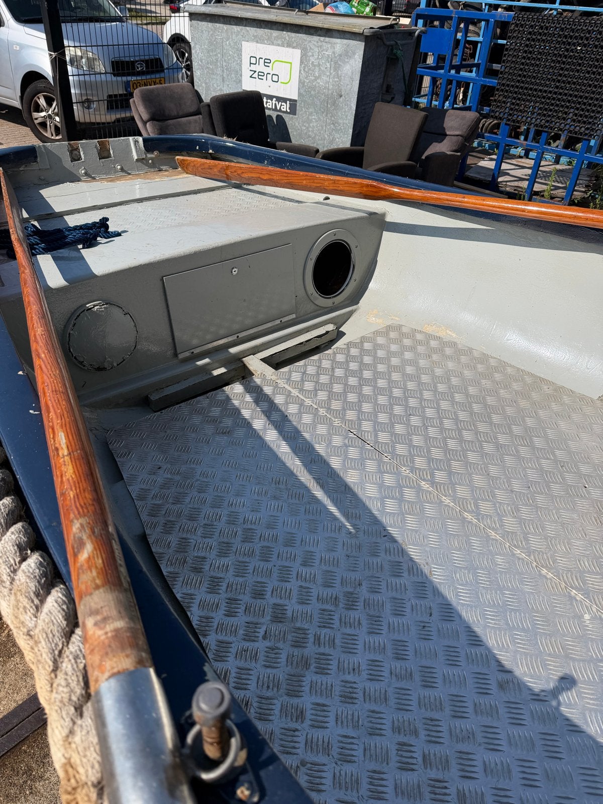 Robuuste roeiboot met trailer en roeispanen, Ophalen, Gebruikt, Met roeispanen of peddels, Overige merken