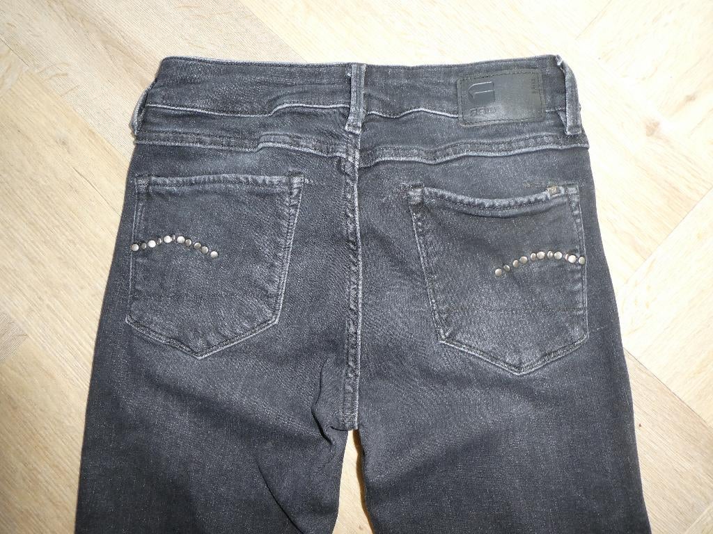 Zwarte Gstar 3301 Mid Skinny wmn spijkerbroek maat 27-36, Verzenden, Zwart, Zo goed als nieuw, W27 (confectie 34) of kleiner