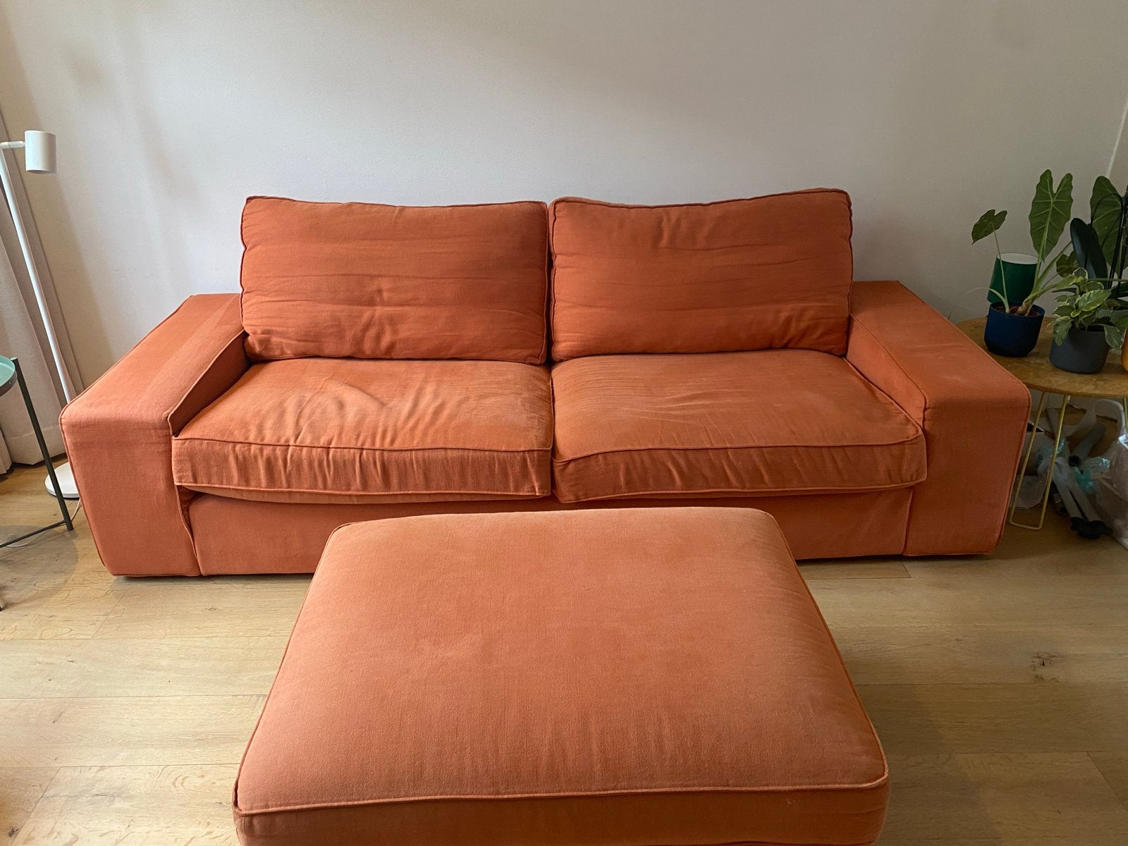 IKEA KIVIK 3-zitsbank met voetenbank en 2 extra hoezen, Ophalen, Gebruikt, Driepersoons, 75 tot 100 cm