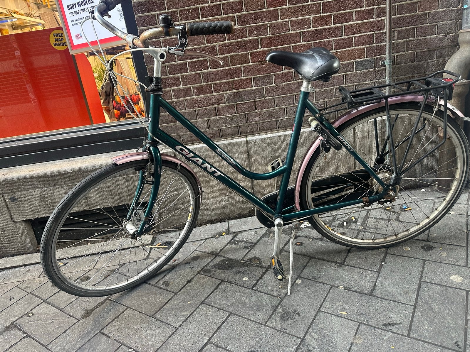 Giant damesfiets - Groen met roze spatborden, Terugtraprem, Versnellingen, 53 tot 56 cm, Gebruikt