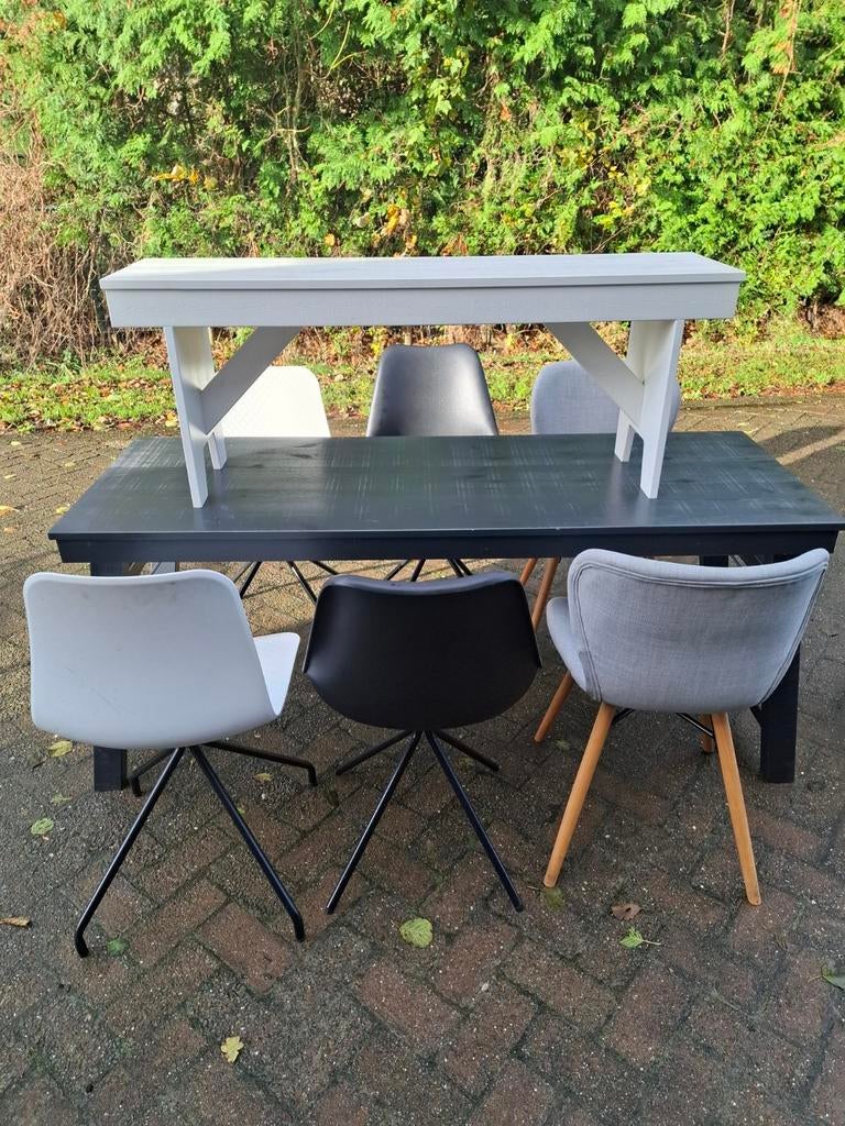 Eethoek met 3x2 stoelen en bankje, Huis en Inrichting, Ophalen of Verzenden