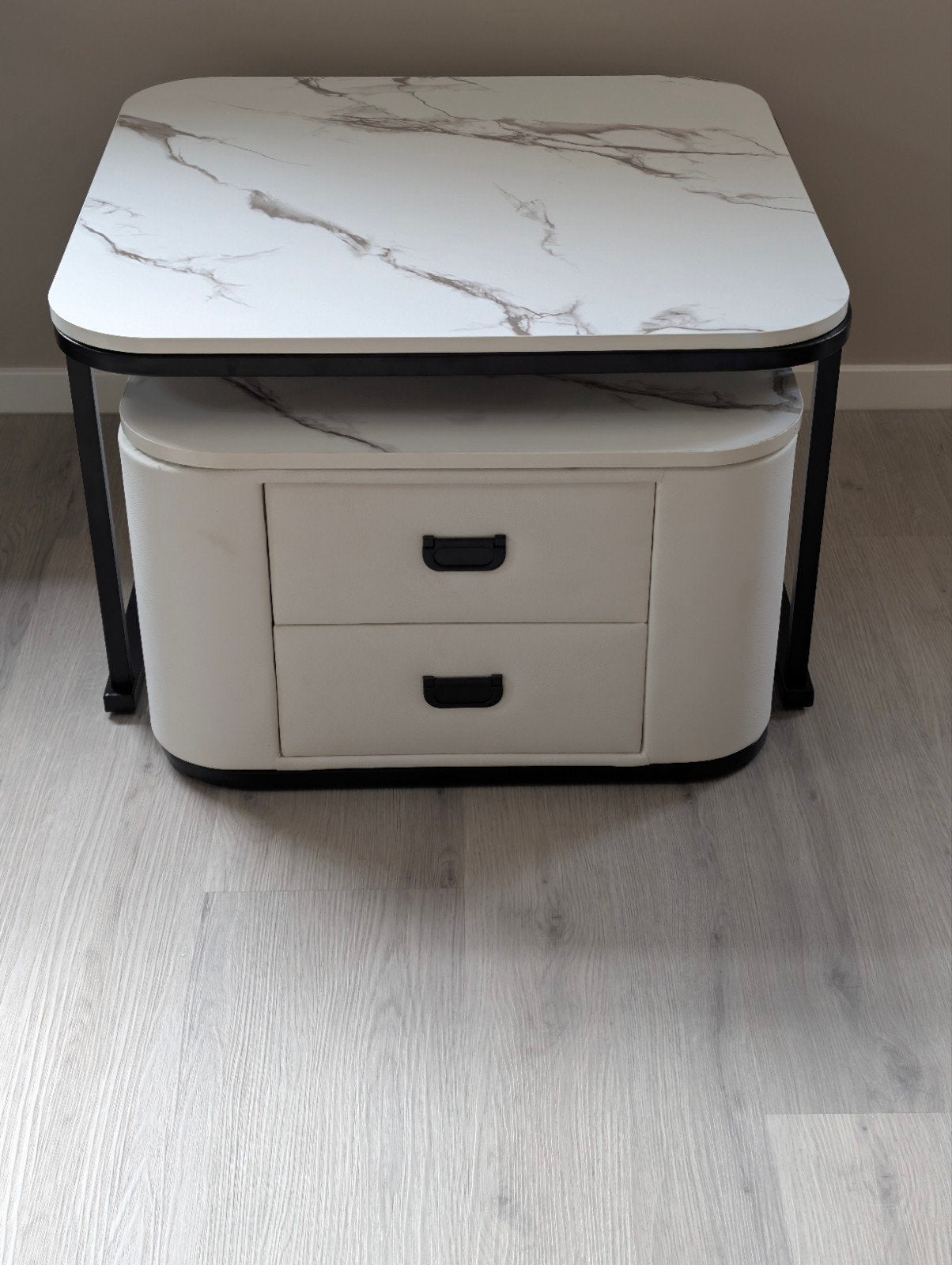 Luna Premium Salontafel Set van 2 (Wit Marmer), Huis en Inrichting, Ophalen, Nieuw, Rechthoekig