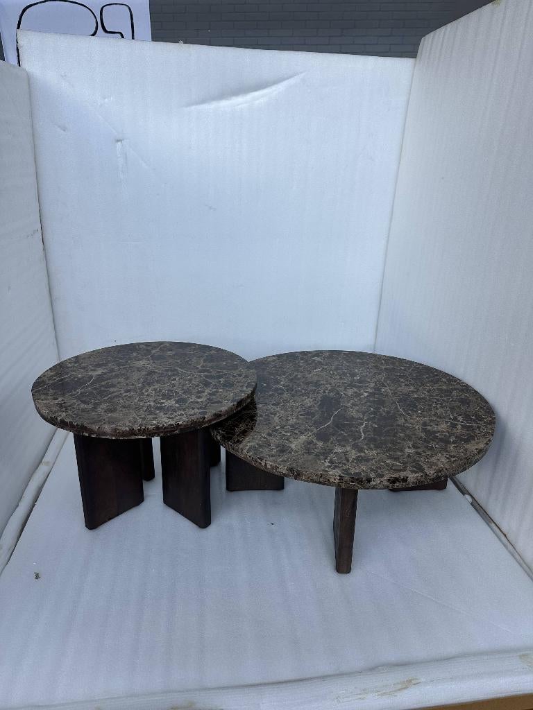 Luxe Eleonora Lando salontafel set bruin marmer small, large, Huis en Inrichting, Tafels | Salontafels, Rond, Nieuw, Hotel chique, modern luxe of warm elegant interieur.