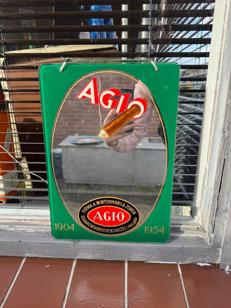 Vintage AGIO Sigaren Reclamebord Spiegel 1904-1954, Ophalen, Gebruikt, Reclamebord