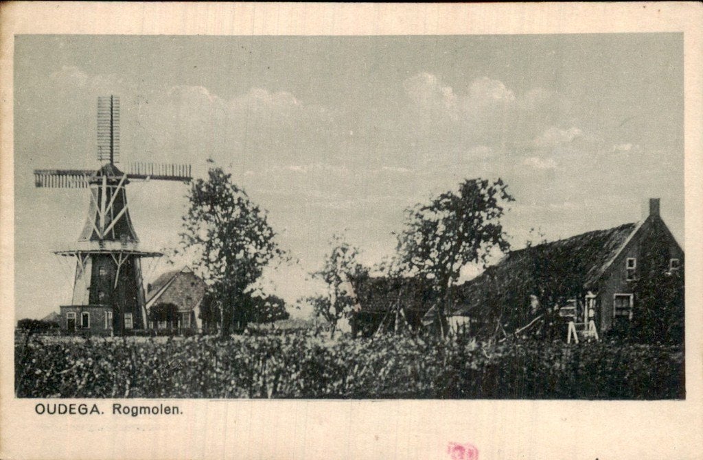 Oudega - Rogmolen - Ansicht, Verzamelen, Ansichtkaarten | Nederland, Gelopen, Friesland, Voor 1920, Ophalen of Verzenden