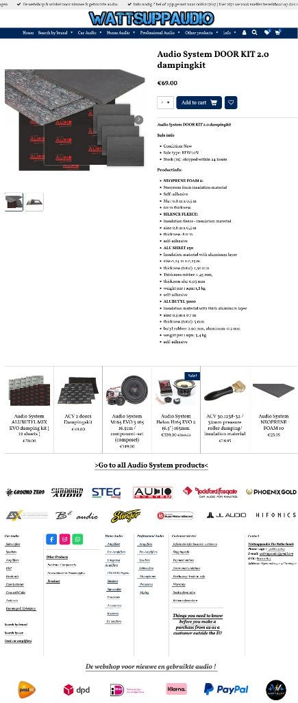 Audio System DOOR KIT 2.0 Dempings set / isolatie, Info@optimount.nl, Nieuw, Ophalen of Verzenden, Anholtseweg 48A 7091 HB DINXPERLO
