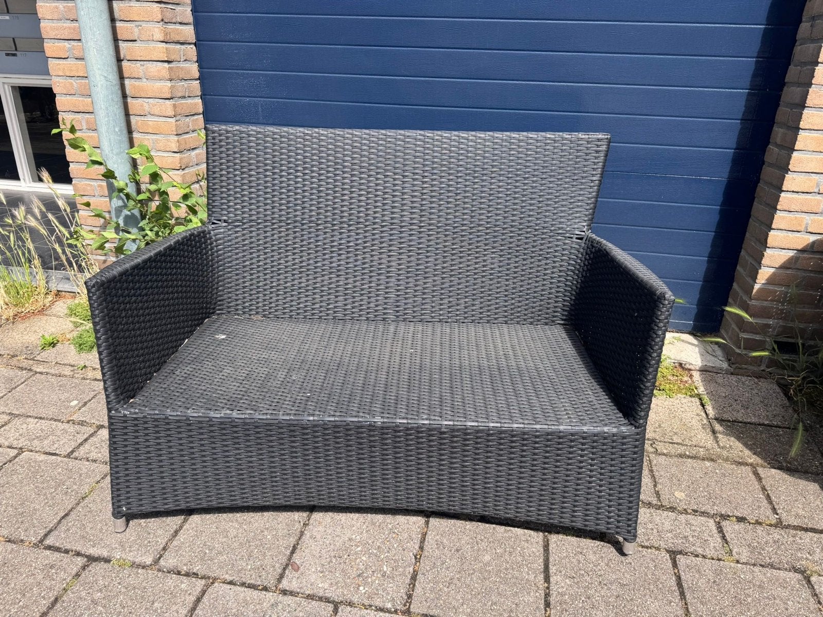 Zwarte Wicker Tuinbank - Zo goed als nieuw, Tuin en Terras, Tuinbanken, Ophalen, Zo goed als nieuw, Wicker
