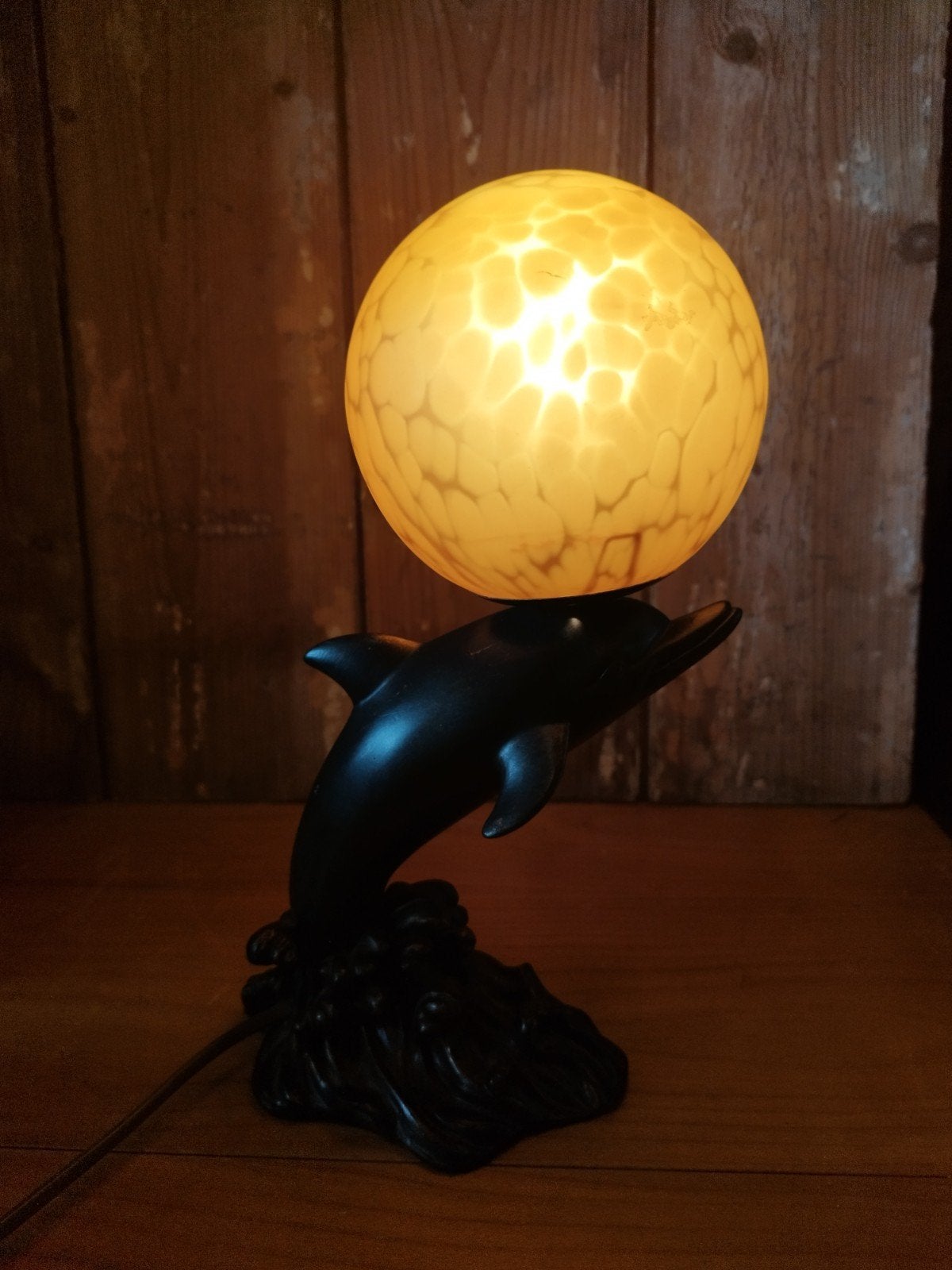 vintage Franse Art Deco stijl lamp dolfijn glazen bol, Ophalen of Verzenden