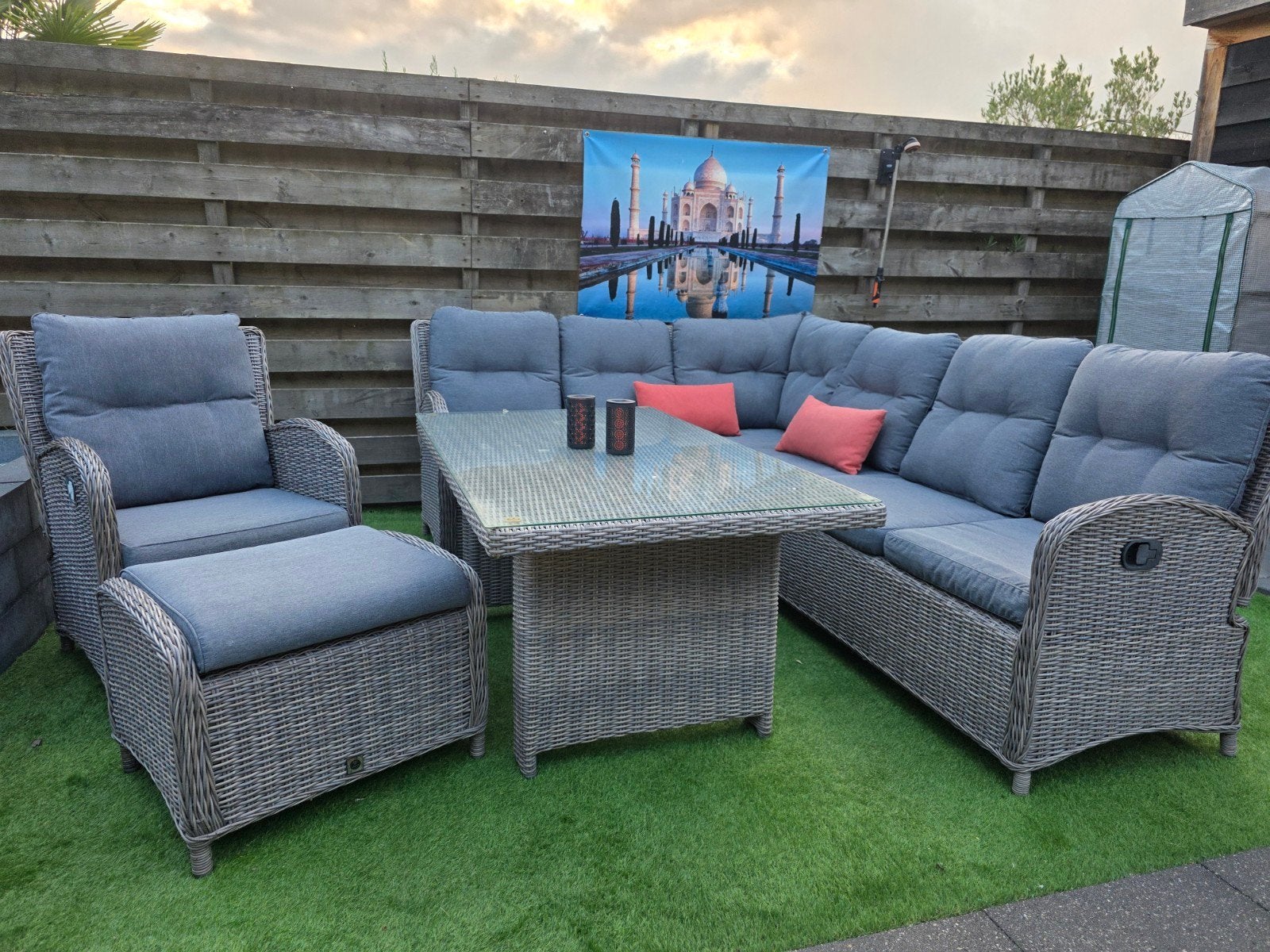 Wicker Loungeset met stoel en tafel, tuinset, rotan, Ophalen, Gebruikt, Meer dan 8 zitplaatsen, Eettafel