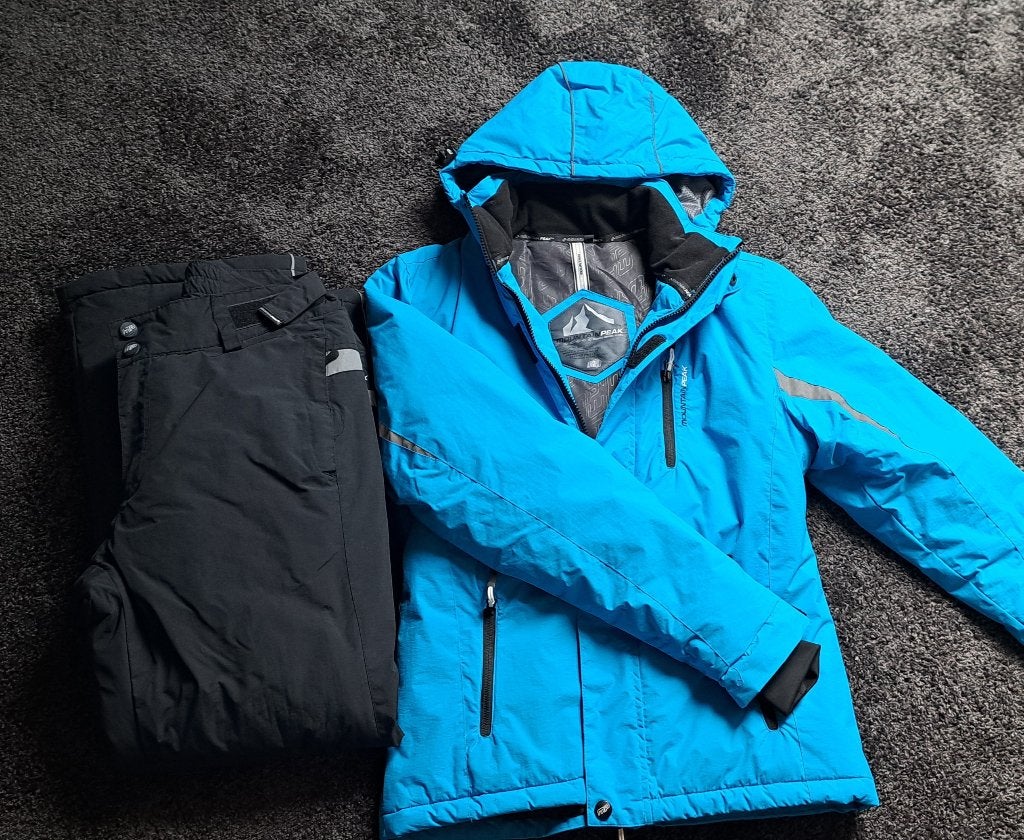Blauwe Ski jas + zwarte ski broek, Maat 38/40 (M), Overige typen, Ophalen of Verzenden, Zo goed als nieuw