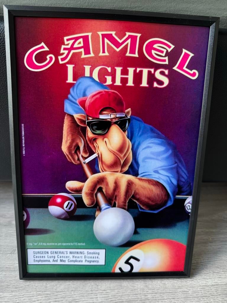 Camel Lights Poster Ingelijst 21x30cm, Verzamelen, Met lijst, A4 of kleiner, Ophalen of Verzenden, Reclame