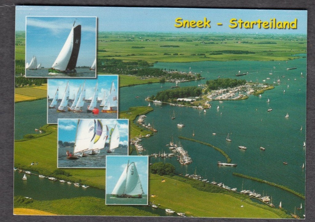Sneek Zeilen Boten Luchtfoto Starteiland Ongelopen ca 2005, Verzenden, 1980 tot heden, Ongelopen, Friesland