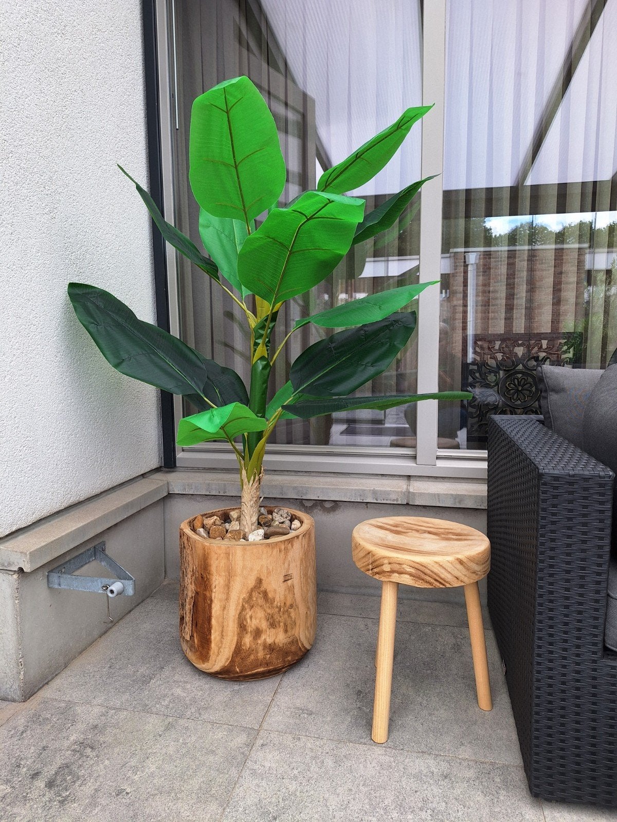 kunstplant met mooie houten pot of als set met houten  kruk, Tuin en Terras, Vaste plant, Bloeit niet, Volledige schaduw, Ophalen