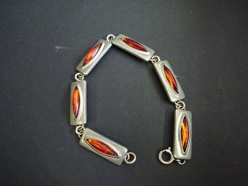Jorgen Jensen Denmark: Amber kleurige steentjes- pewter, Ophalen of Verzenden, Zo goed als nieuw, Bruin, Overige materialen