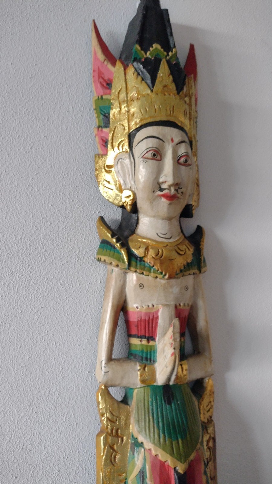 Houten Balinese Danser Beeld - Handgesneden en Gekleurd, Antiek en Kunst, Hout, Ophalen of Verzenden, Handgemaakt, Indonesië