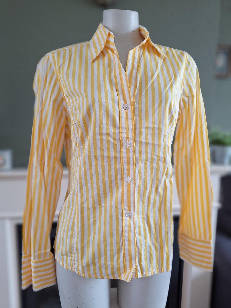 Van Laack geel witte gestreepte blouse M 38, Maat 38/40 (M), Verzenden, Van Laack, Geel