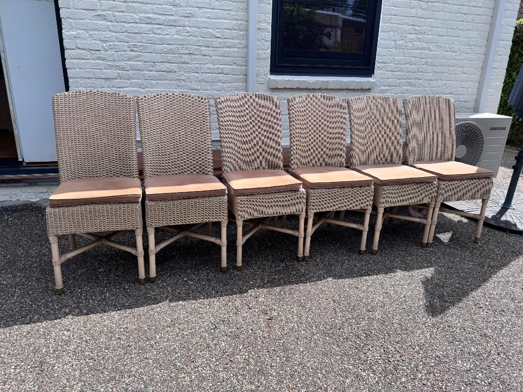 6 Vincent Sheppard Lloyd Loom stoelen – topstaat, Ophalen, Zo goed als nieuw, Bruin, Vijf, Zes of meer stoelen