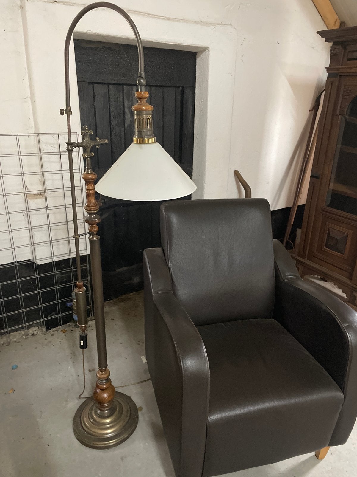 Antieke Vloerlamp met Verstelbare Arm en Houten Details, Ophalen