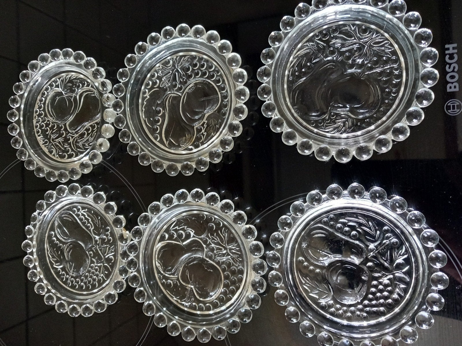 6 vintage glazen onderzetters, Ophalen of Verzenden