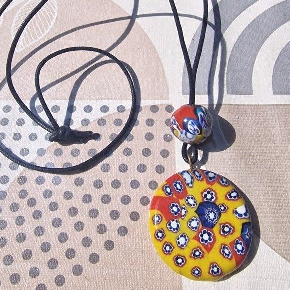Fraaie Vintage Millefiori Ketting met Hanger, Sieraden, Tassen en Uiterlijk, Kettingen, Gebruikt, Overige kleuren, Ophalen of Verzenden