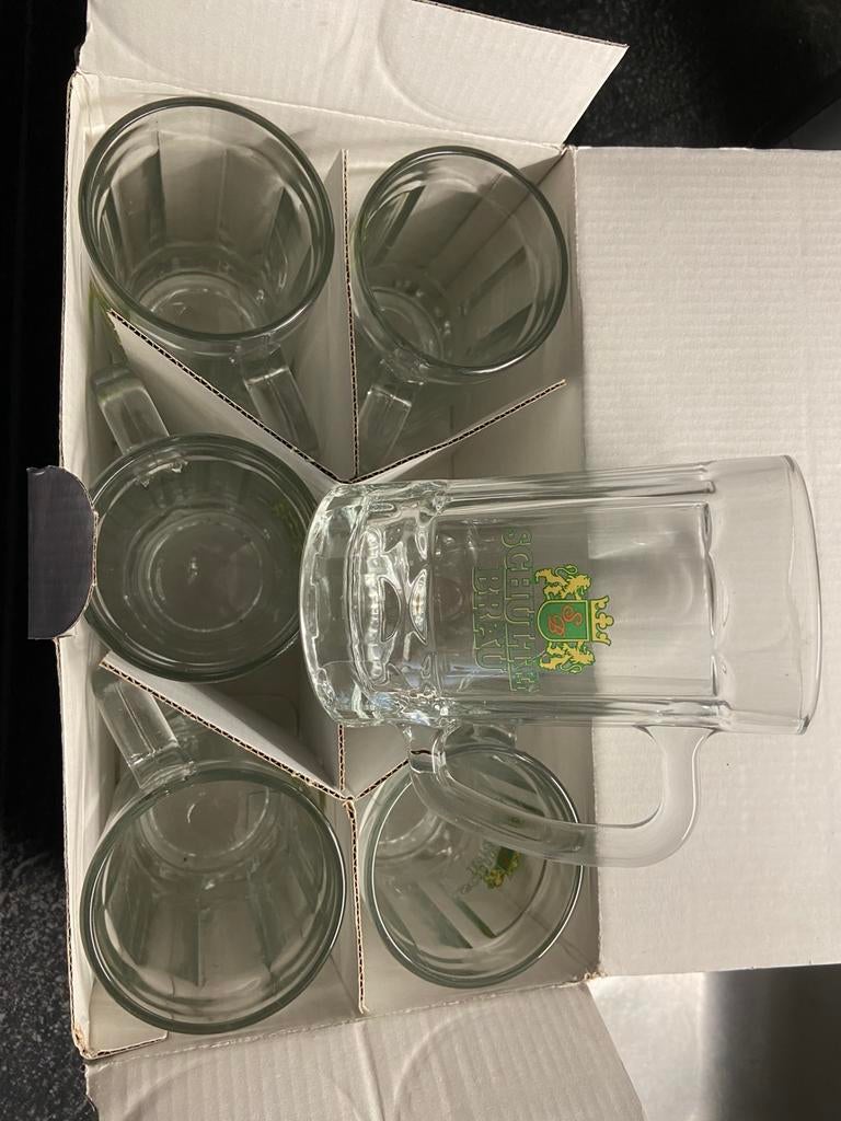 Collectors item: 6 nieuwe Schultenbrau Engelse bierpullen, Ophalen of Verzenden, Nieuw, Bierglas