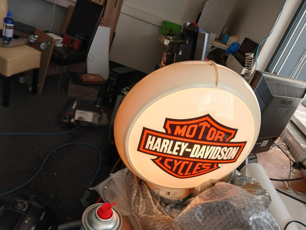 Harley-Davidson Lichtbak / benzinepomp bovenkantReclamebord, Ophalen of Verzenden, Gebruikt, Vintage, Motor, Reclame, Decoratief