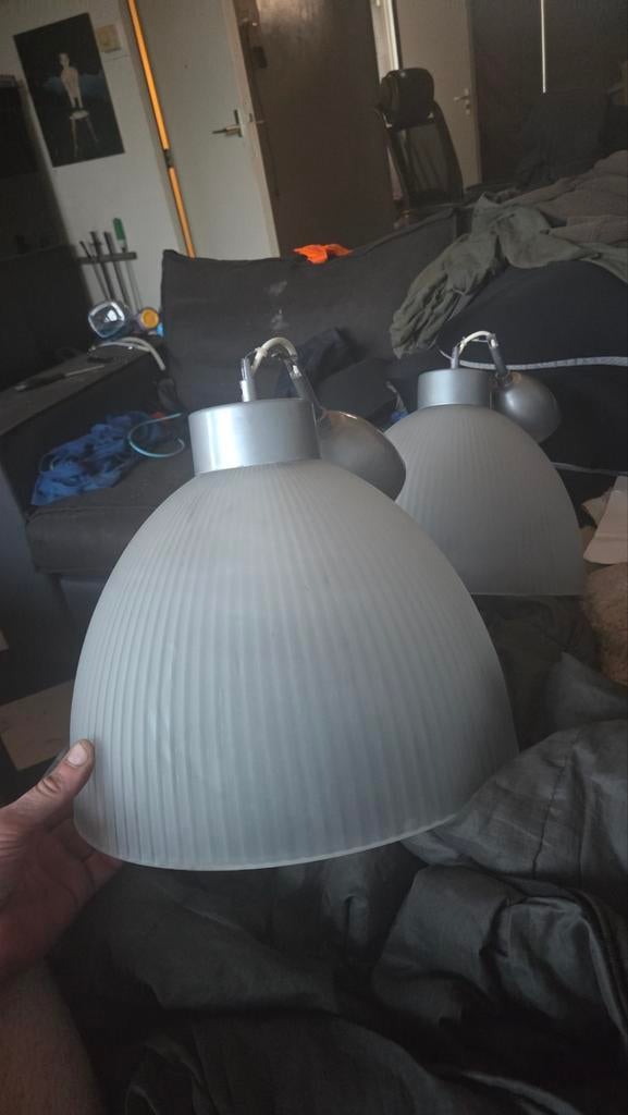 Set van 2 glazen hanglampen - wit/zilver, Huis en Inrichting, Kasten | Televisiemeubels, Gebruikt, Minder dan 100 cm, Minder dan 50 cm