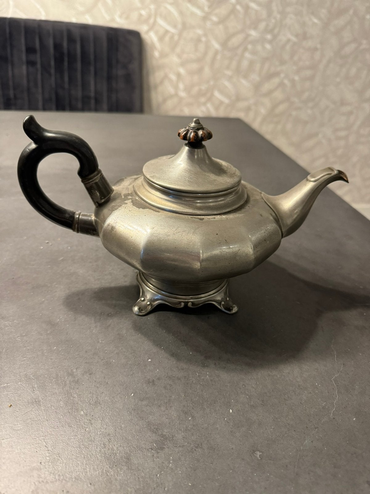 Tinnen theepot met toebehoren., Ophalen of Verzenden