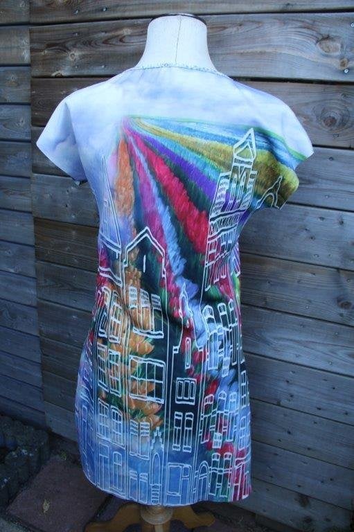 Jurk blauw/ gekleurd 2 zijdig Callantsoog mt M Vaste prijs, Maat 38/40 (M), Blauw, Ophalen of Verzenden, Zo goed als nieuw