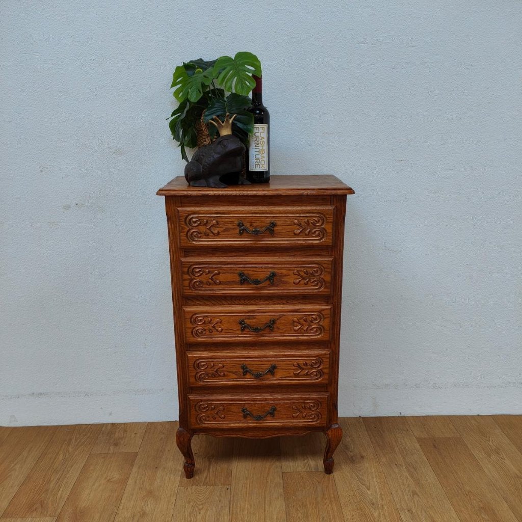 Vintage landelijk ladekastje nachtkastje ladekast 510, Huis en Inrichting, Kasten | Ladekasten, Gebruikt, 5 laden of meer, Info@flashbackfurniture.nl