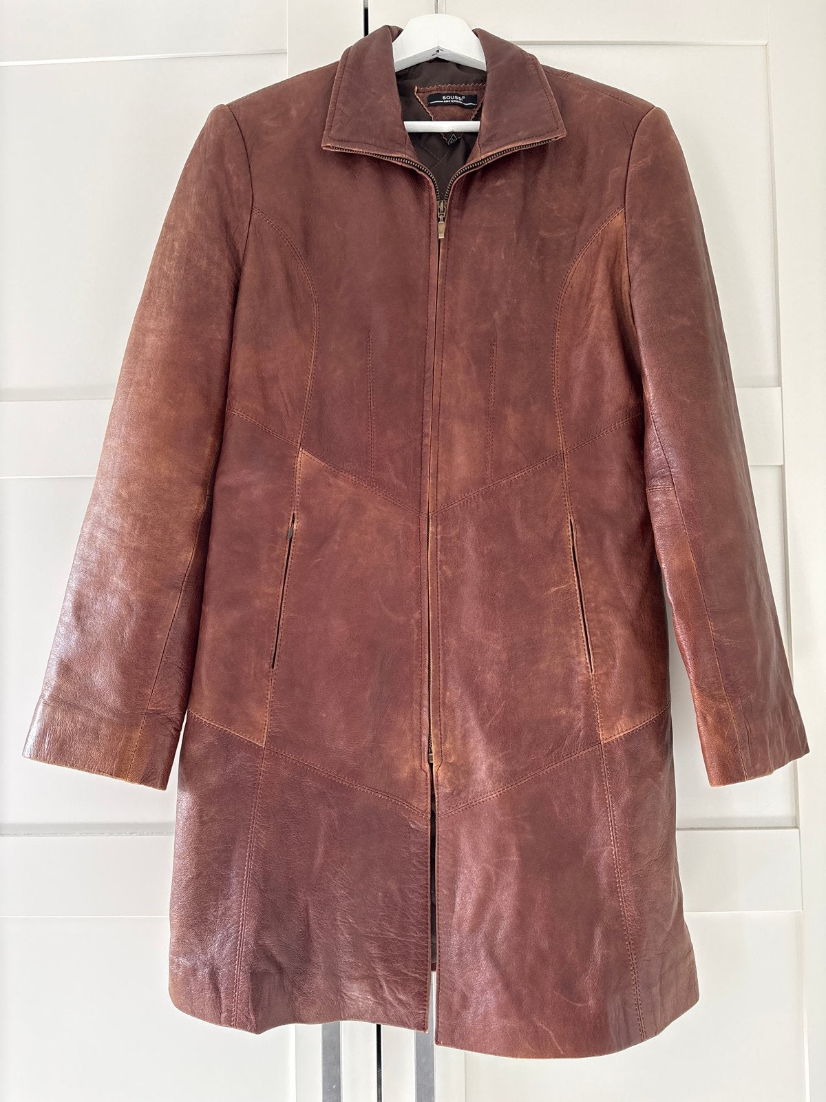 Vintage Leren Jas Soussi Amsterdam - Maat 36/38, Ophalen of Verzenden, Gedragen, Maat 36 (S), Bruin