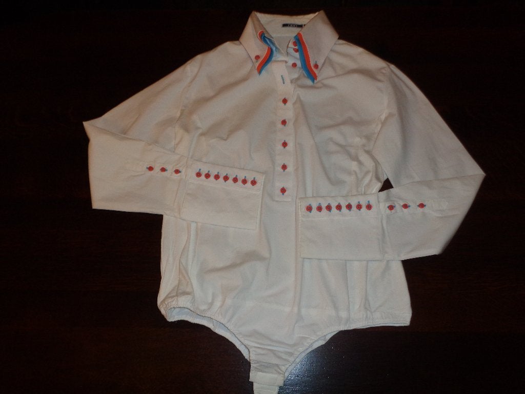 NAN witte blouse met oranje en blauw afgezet, Verzenden, Nieuw, Maat 42/44 (L), Wit