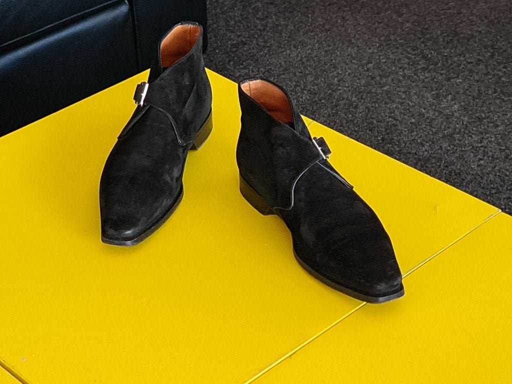 Prachtige Santoni half hoog met gesp en Zwarte kleur maat 42, Ophalen, Zwart, Santoni, Gespschoenen