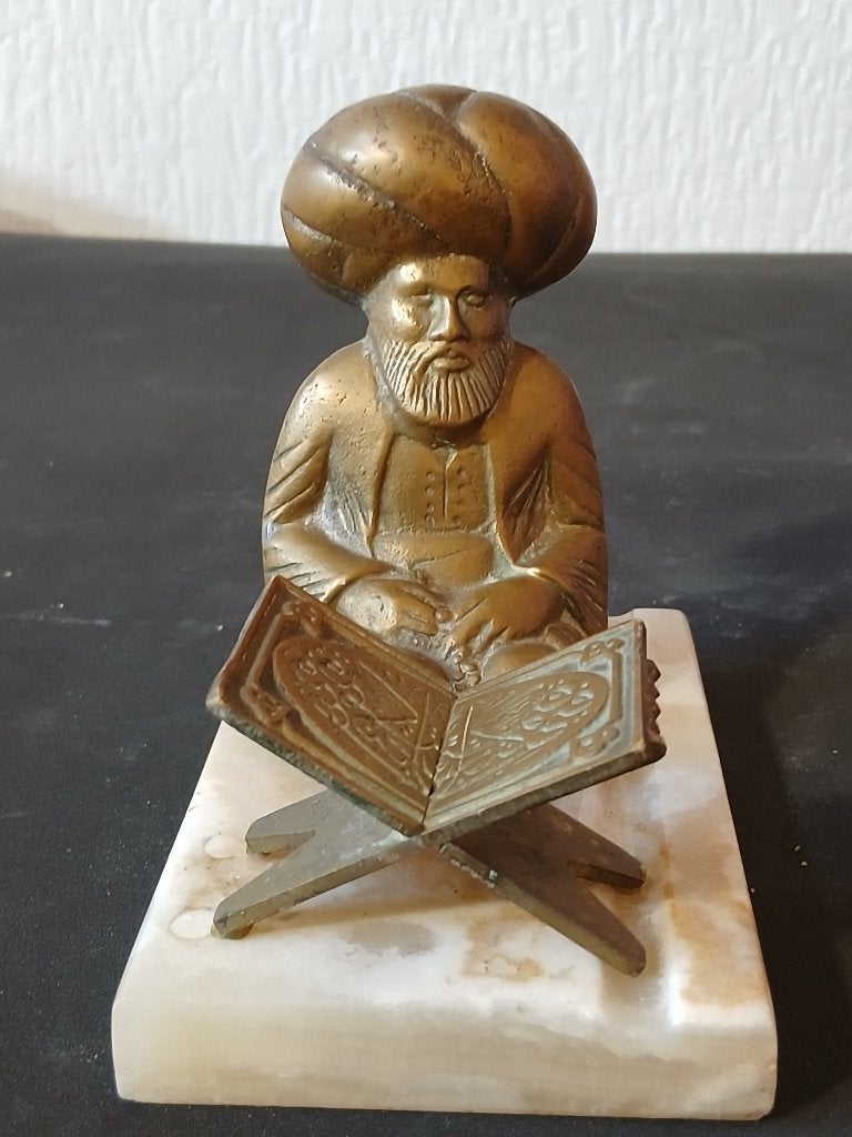 Turks/Ottomaans beeldje met marmeren voetstuk, Antiek en Kunst, Minder dan 20 cm, Ophalen of Verzenden, Overige materialen, Beeld