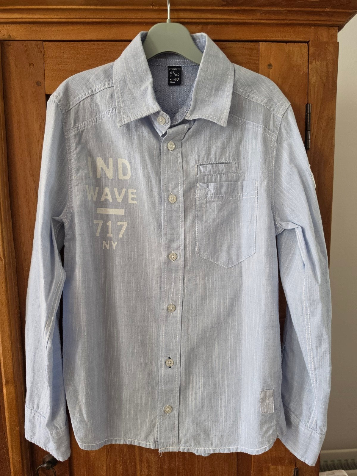 Lichtblauwe blouse van Sevenoneseven, maat 134/140, Overhemd of Blouse, Sevenoneseven, Ophalen of Verzenden, Zo goed als nieuw