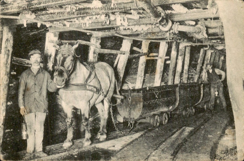 Terwinselen - Staatsmijn Wilhelmina - Ondergronds vervoer me, Ophalen of Verzenden, Voor 1920, Gelopen, Limburg
