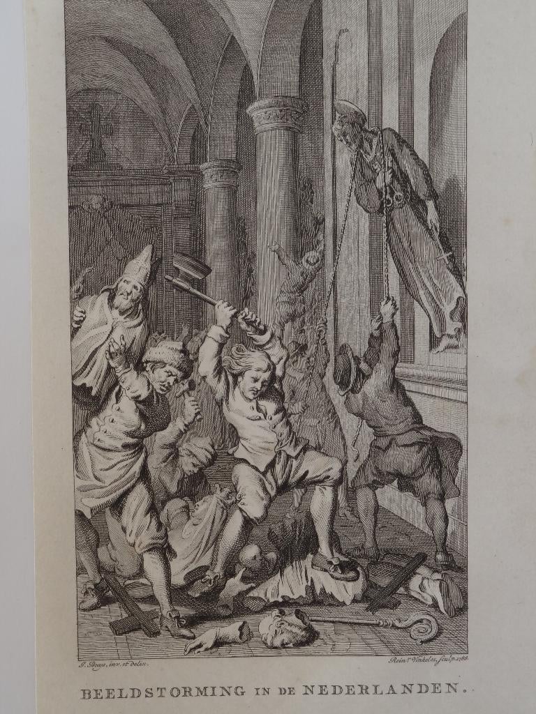 gravure beeldenstorm in Nederlanden Vinkeles historie 1750, Antiek en Kunst, Kunst | Etsen en Gravures, Dagelijks leven, Verzenden