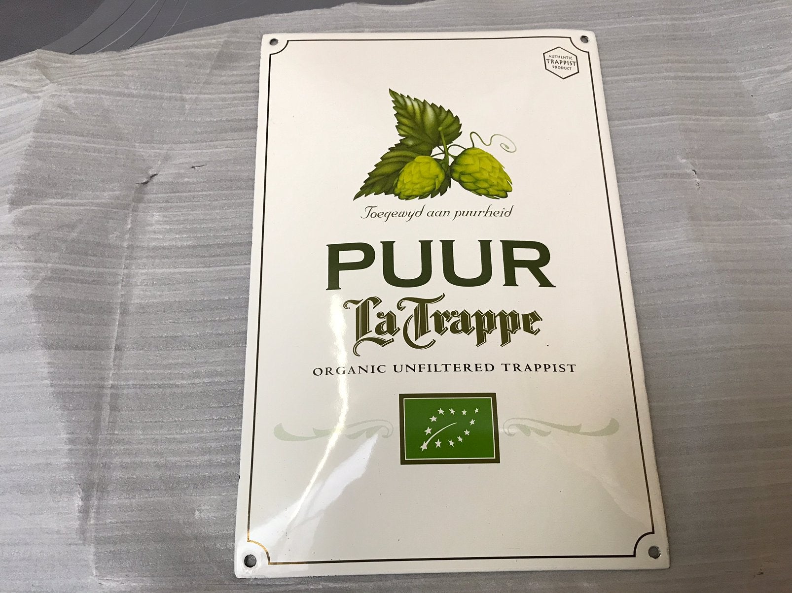 La Trappe puur emaille reclamebord, Ophalen of Verzenden, Zo goed als nieuw, Reclamebord
