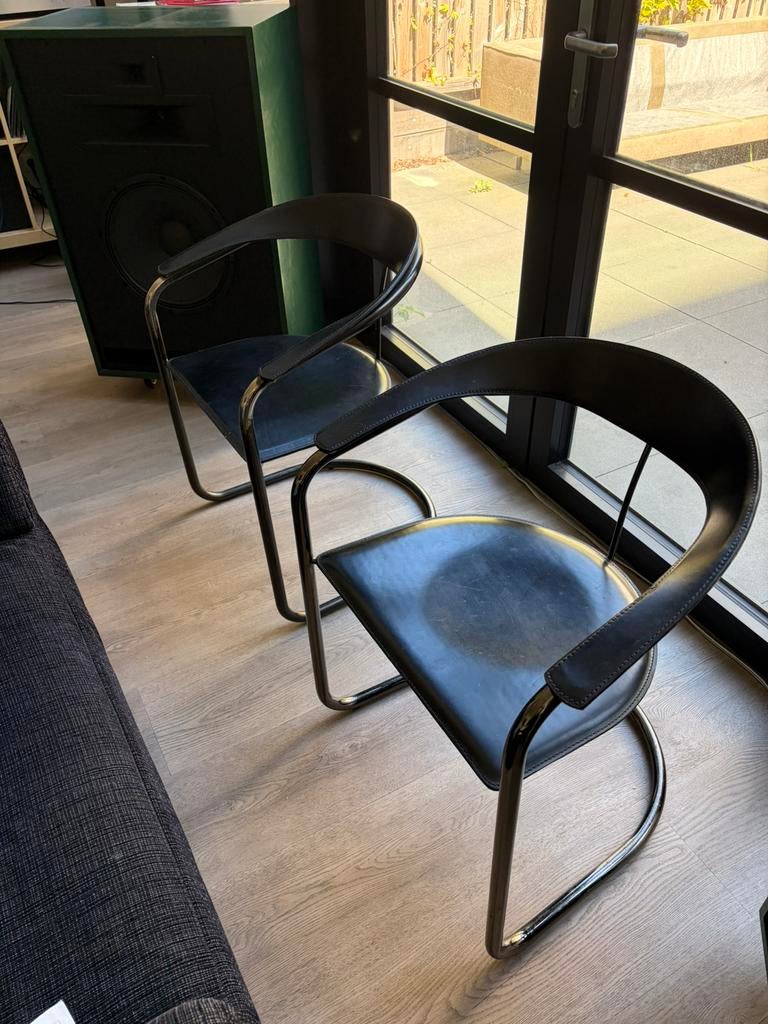 Arrben Italy vintage leren stoelen (ZWART), Huis en Inrichting, Stoelen, Gebruikt, Twee, Zwart, Leer