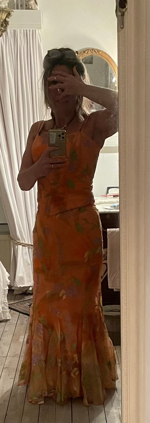 2 delig pak (Rok+Top) maat M oranje meerkleurig bewerkt, Maat 38/40 (M), Overige typen, Oranje, Ophalen of Verzenden