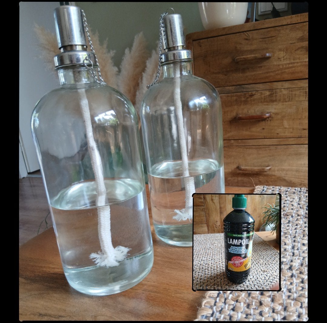 2 olielampen, Glas, Ophalen, Zo goed als nieuw, Set